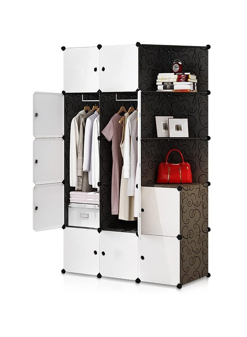 WALALLA Portable Closets Cube Wardrobe 15 Cube Modular Storage Cabinet with 2 Hanging Rail & Door Large Organizer Cupboard Combination Bedroom Armoire Plastic Bin Clothing Cabinet for Books Toys Towels Shoes - Image 1